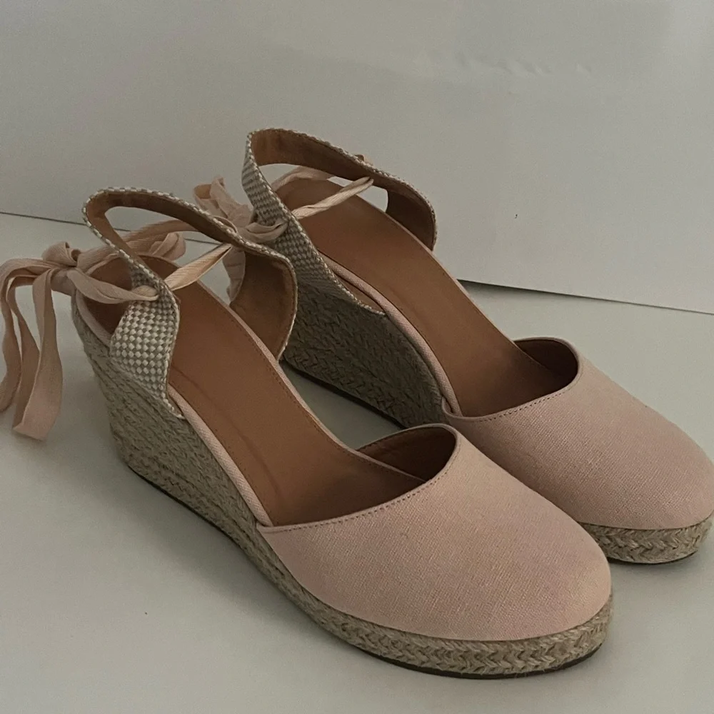 Linen Espadrille Wedge sandals - Picture 1 of 5